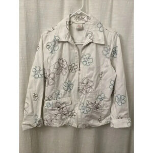 Weekenders Jacket White Floral Embroidered S/p Y2K Women’s Pockets Collared